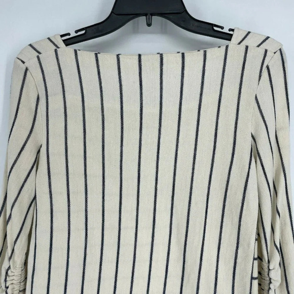 Anthropologie T-Shirt Women’s Sz S Pullover Boat Neck Ribbed Sleeves Cream/Navy - Picture 4 of 10